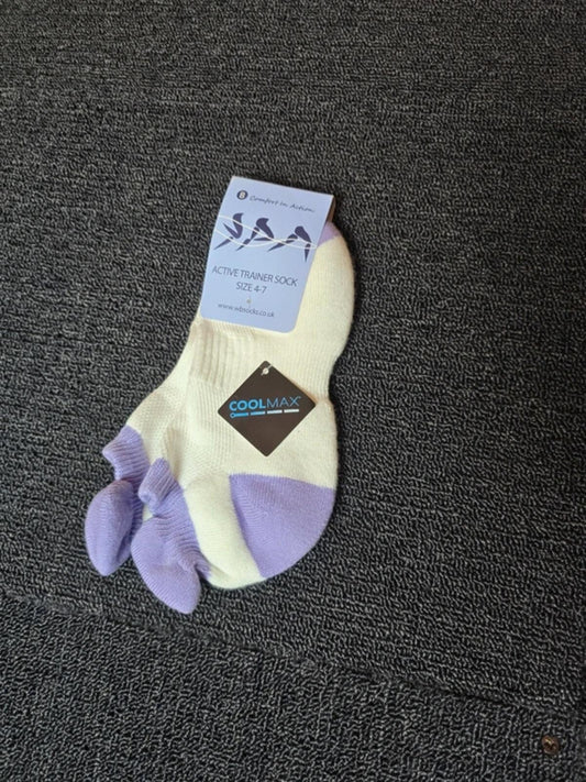 WB Socks active trainer socks white & lilac size 4-7 Nwt