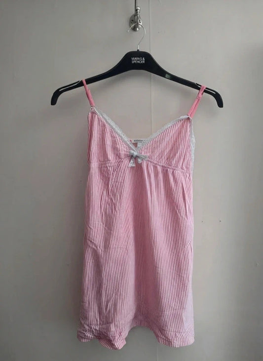 Primark Secret Possessions Pink & White Striped Cotton Cami Night Top Size 8-10