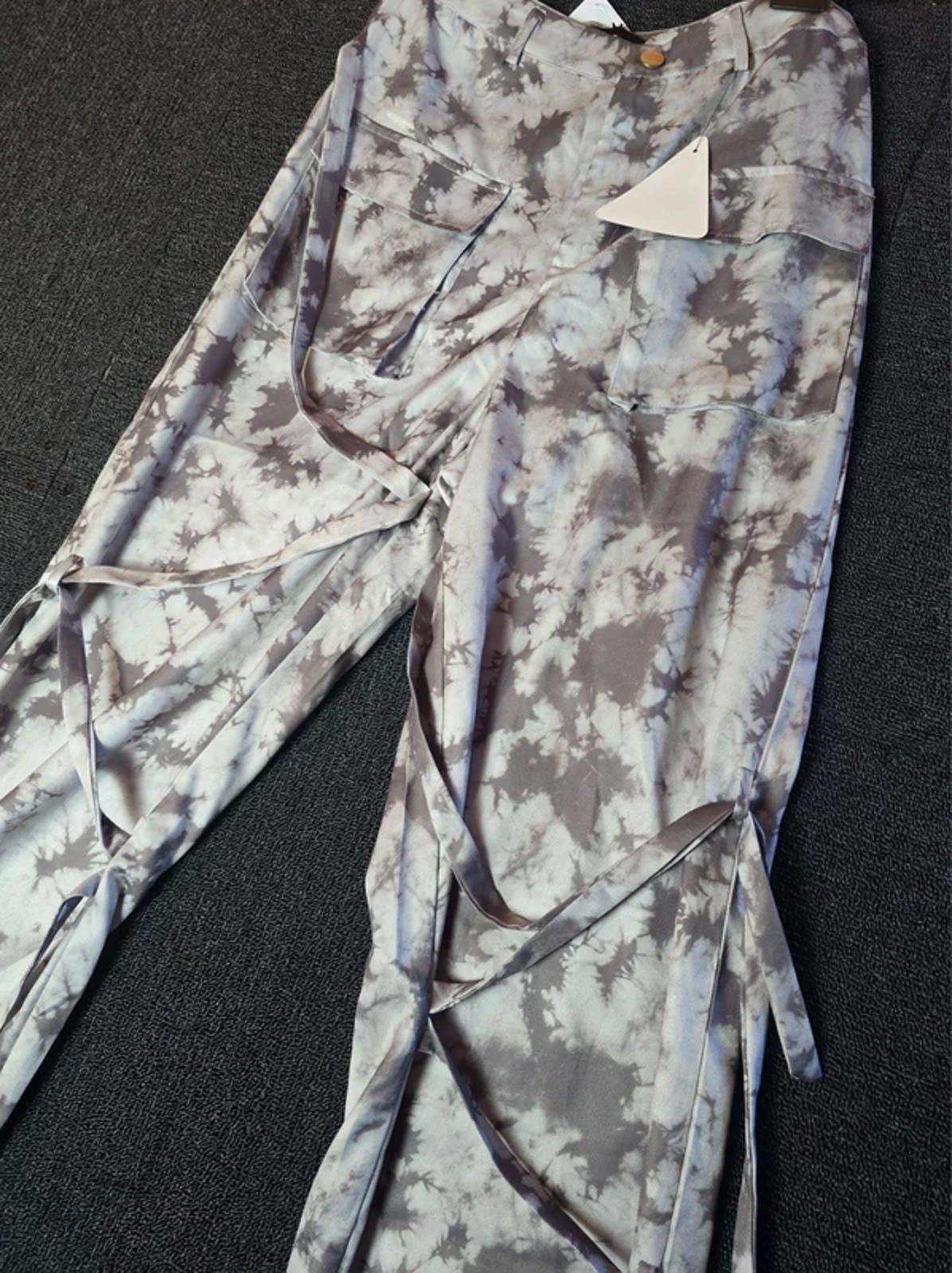 EGO cargo grey tye dye trousers adjustable leg high waist size 6 NWT
