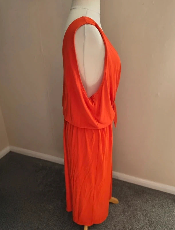 Primark Vibrant Orange Knot-Front Sleeveless Midi Dress Size 20