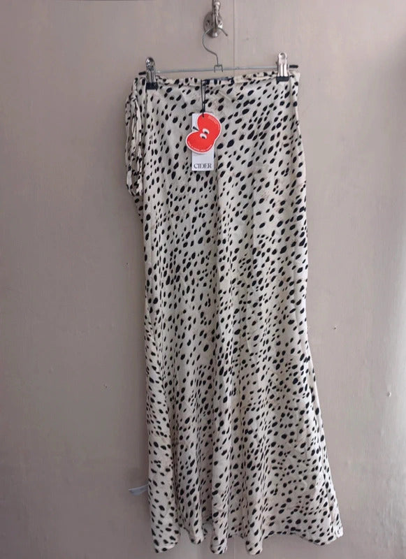 Cider Cream & Black Animal Print Ruched Front Slit Midi Dress  XS Size 6 NWT