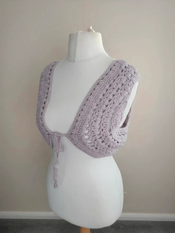 Monsoon Lilac Crochet Tie-Front Bolero Shrug L Size 16-18