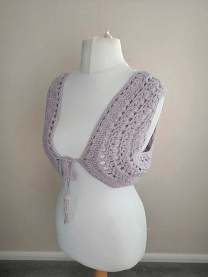 Monsoon Lilac Crochet Tie-Front Bolero Shrug L Size 16-18