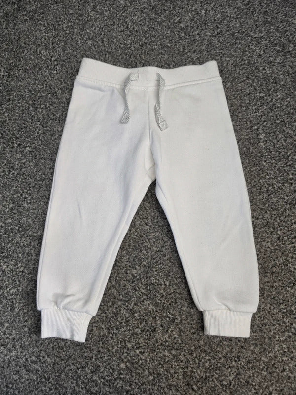 Primark Baby Girls Crisp White Cuffed Fleece Sweatpant Joggers Age 9-12 Months