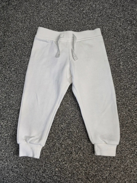 Primark Baby Girls Crisp White Cuffed Fleece Sweatpant Joggers Age 9-12 Months