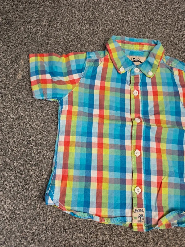 Next Baby Boys Multicoloured Checked Short Sleeved Button Down Shirt Age 9-12 Months
