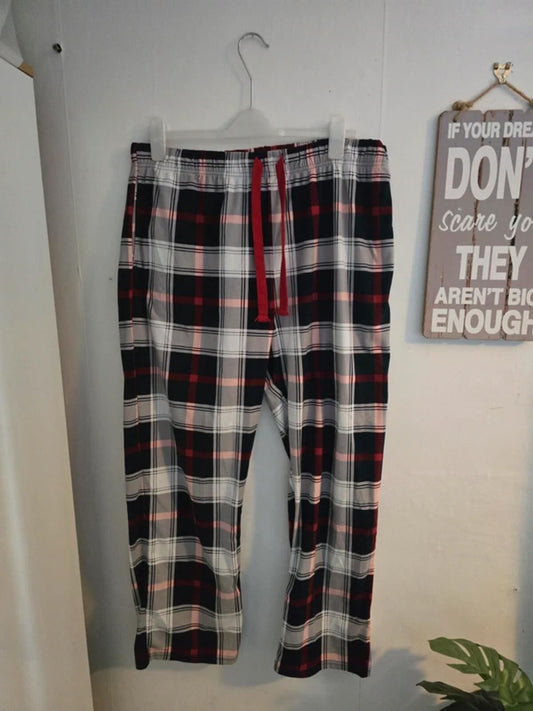 George Mens Red & Navy Checked Fleece PJ Bottoms Size XL