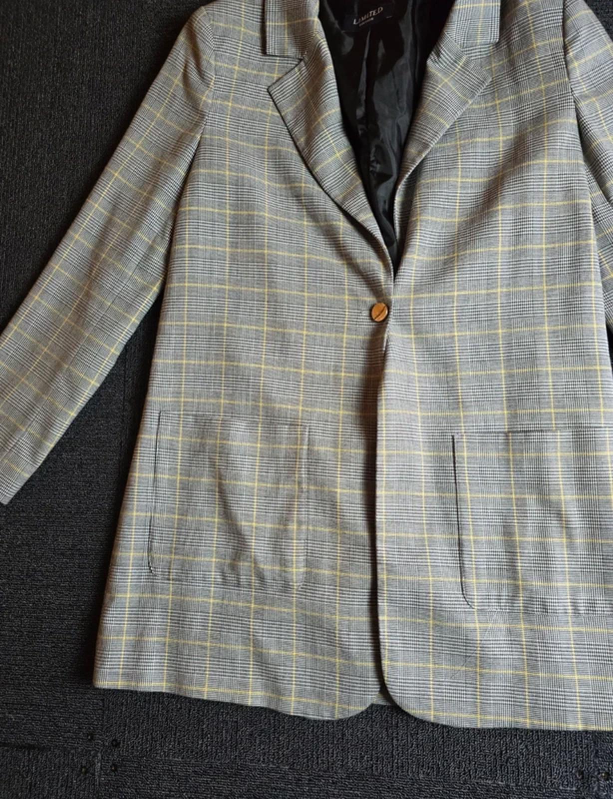 M&S Grey & Yellow Check Oversized Blazer Size 10 – Smart Layering Piece
