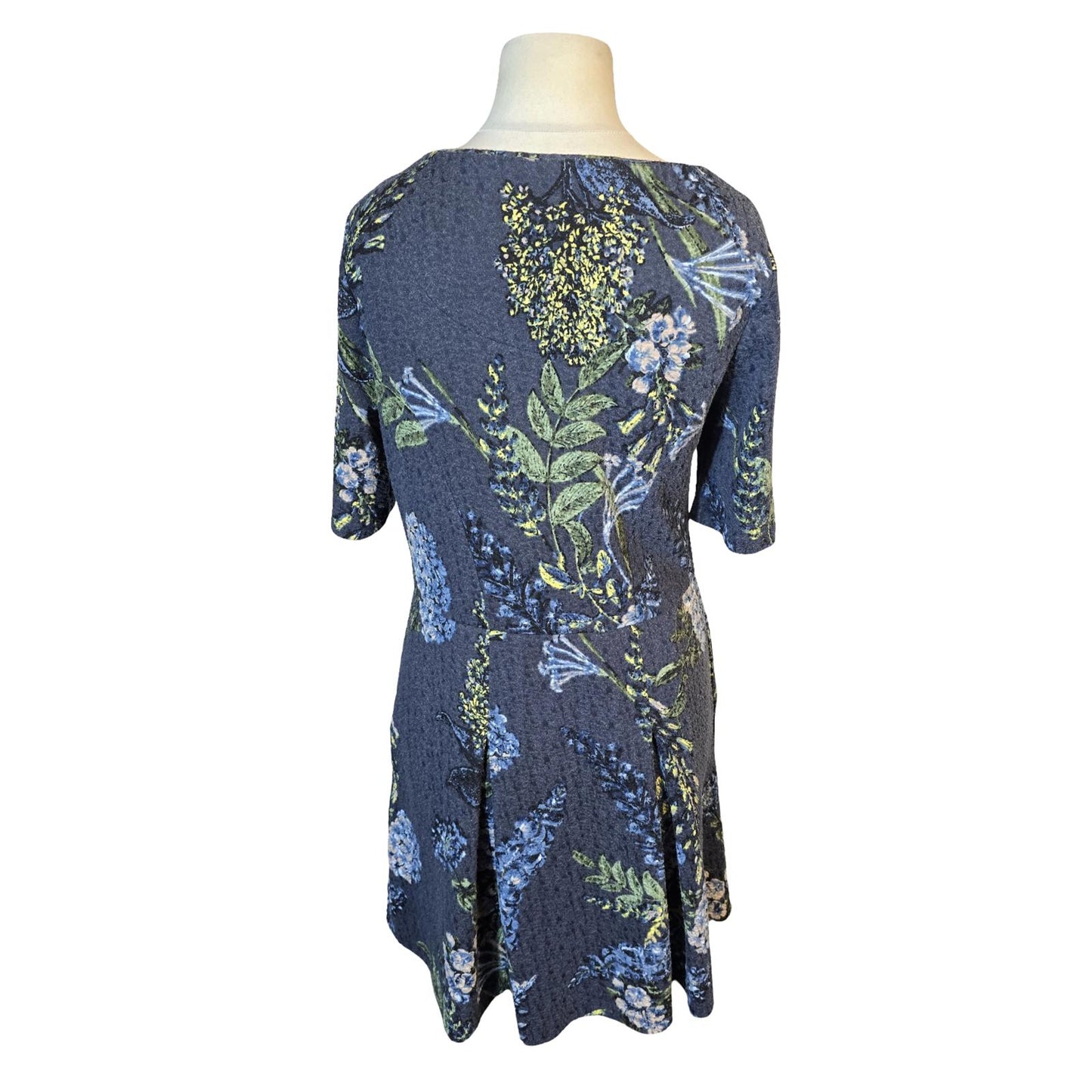 Next Navy Floral Textured Dress – Size 14 – Knee Length