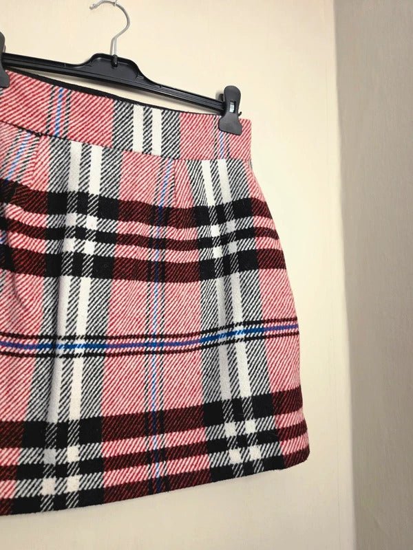 Topshop Red Black & White Tartan Checked Mini Skirt UK 10