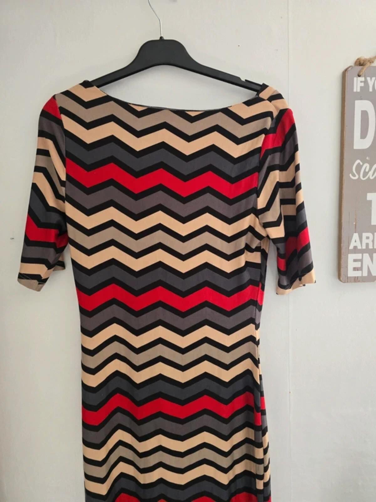 Louche Grey Red and Beige Zigzag Bodycon Maxi Dress Size 10