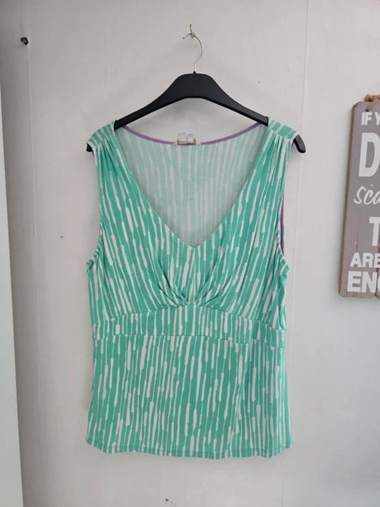 Boden Green & White Striped Sleeveless V-Neck Vest Top Size 22