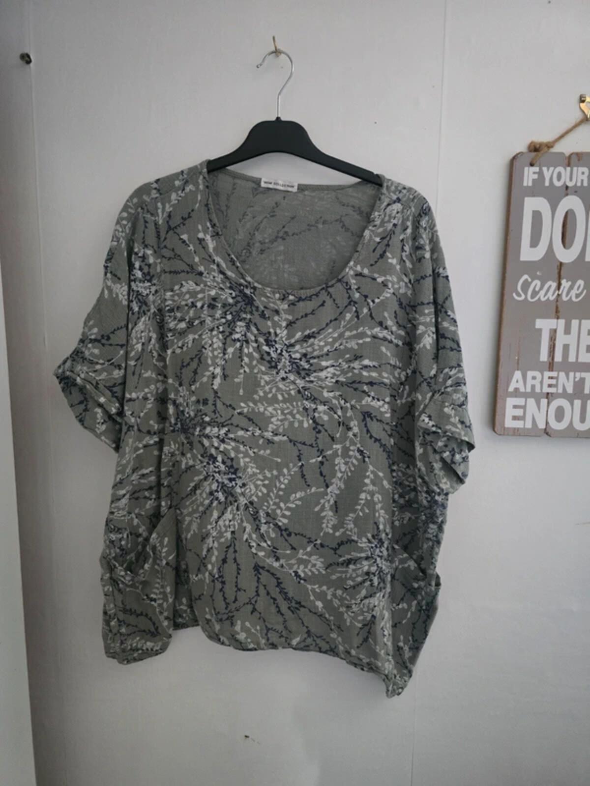 New Collection Grey Navy & White Oversized Relaxed Cotton Top One Size