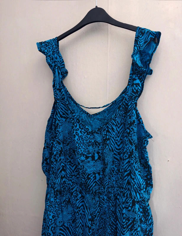 Matalan Blue & Black Animal Print V-Neck Playsuit Size 18