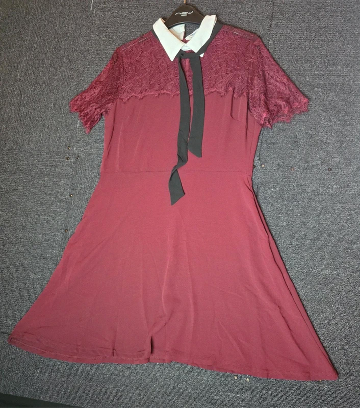 Blue Vanilla Dress Burgundy Size 12 Lace Collar Work Occasion NWT