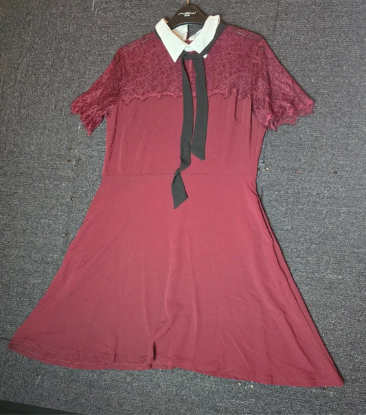 Blue Vanilla Dress Burgundy Size 12 Lace Collar Work Occasion NWT