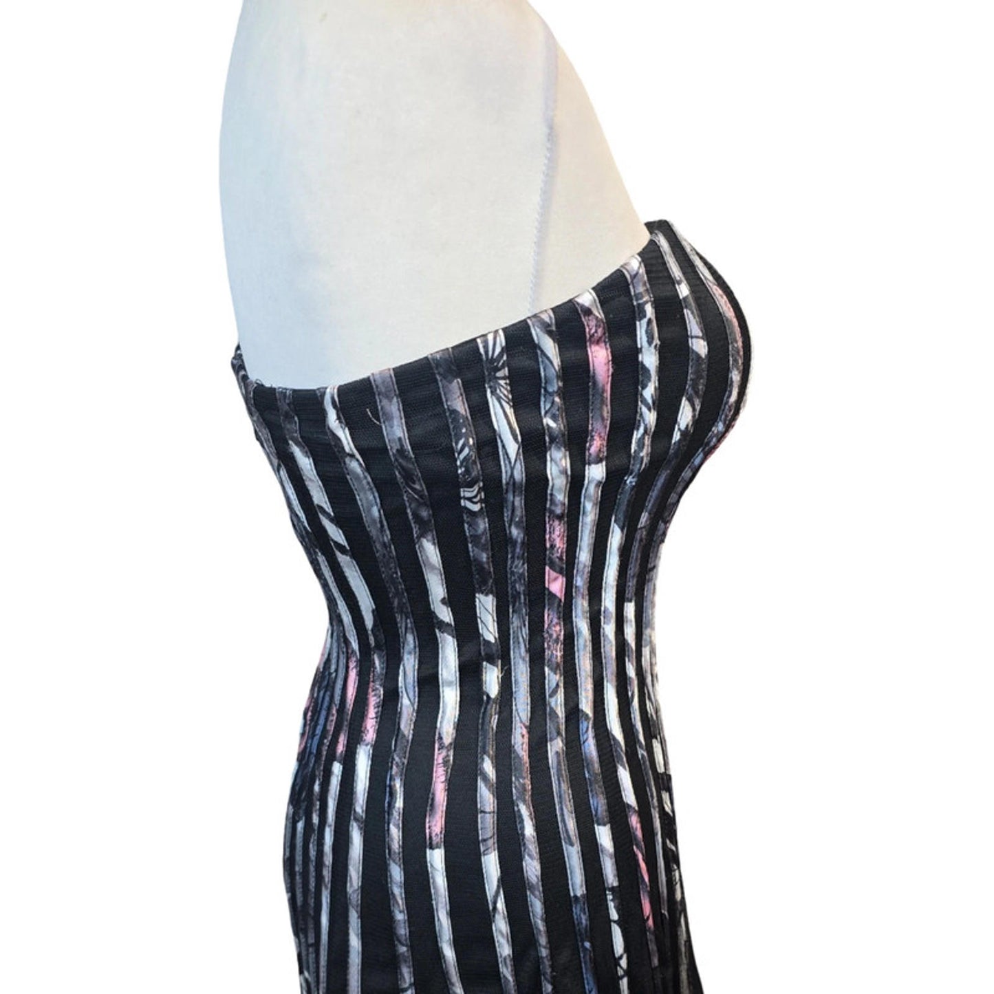 Izabel London Strapless Maxi Dress Black Floral Pleated Size 8 Evening Formal