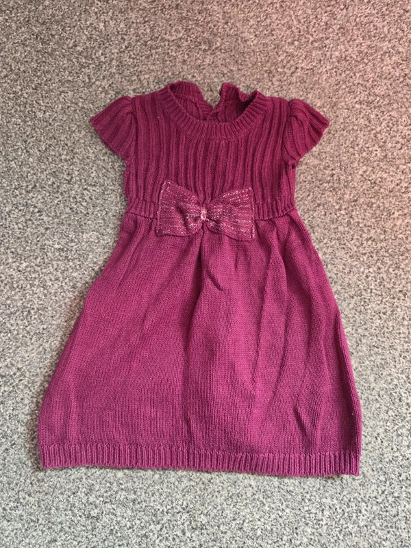 Dunnes Stores Baby Girls Purple Knitted Bow Dress 6-9M