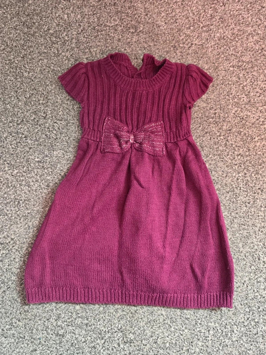 Dunnes Stores Baby Girls Purple Knitted Bow Dress 6-9M