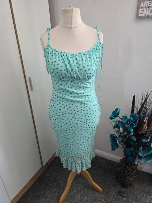 New With Tags PrettyLittleThing Mint Green Floral Mesh Mini Dress Size 16