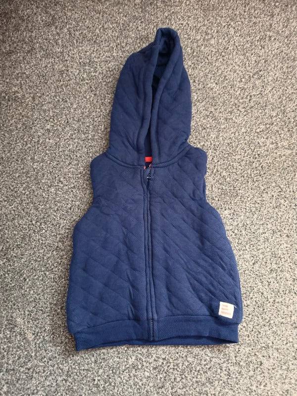 F&F Baby Boys Navy Quilted Hooded Gilet Bodywarmer 6-9 Months