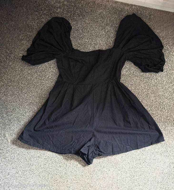 Collusion Black Off-The-Shoulder Puff Sleeve Playsuit Size 12