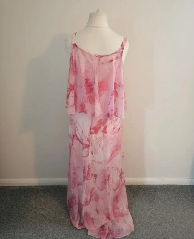 Roman Pink & White Layered Maxi Dress Size 14