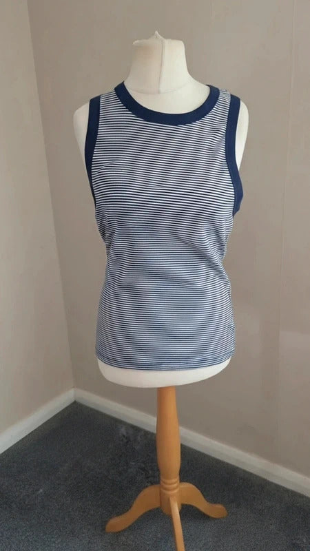 Matalan Navy & White Striped Fitted Vest Top Size 16