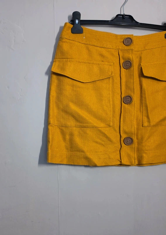 Next Mustard Yellow Button Front Mini Skirt with Pockets – Size 10