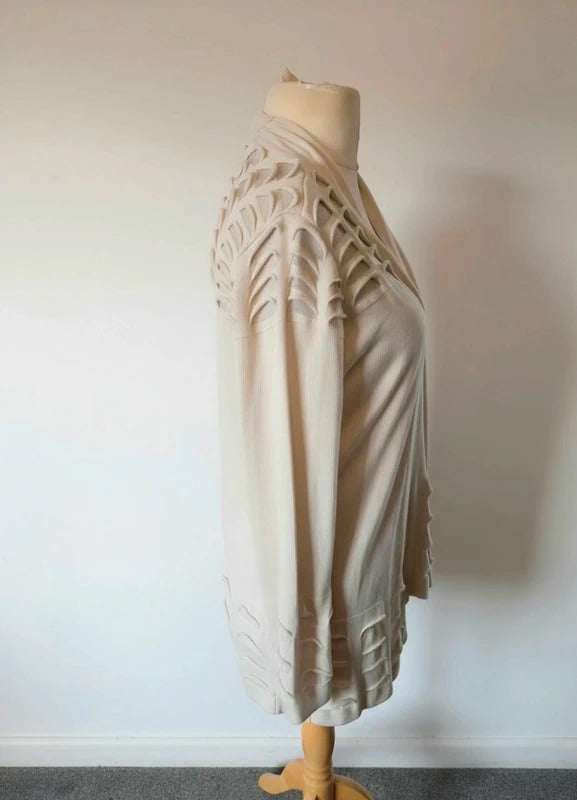 Primark Beige Open Front Longline Cardigan Sheer Detail Size 14