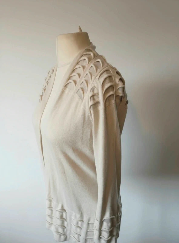 Primark Beige Open Front Longline Cardigan Sheer Detail Size 14