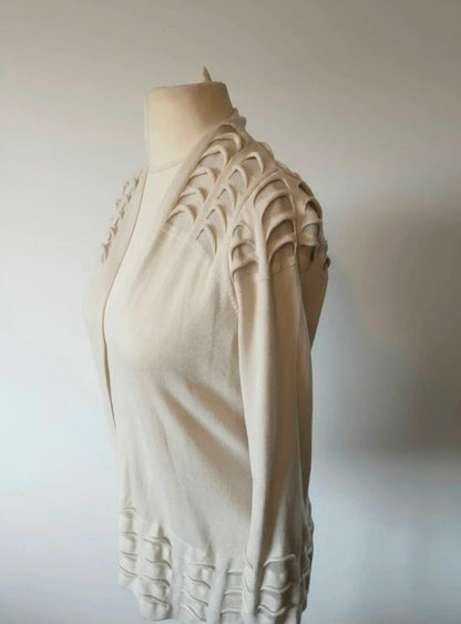 Primark Beige Open Front Longline Cardigan Sheer Detail Size 14