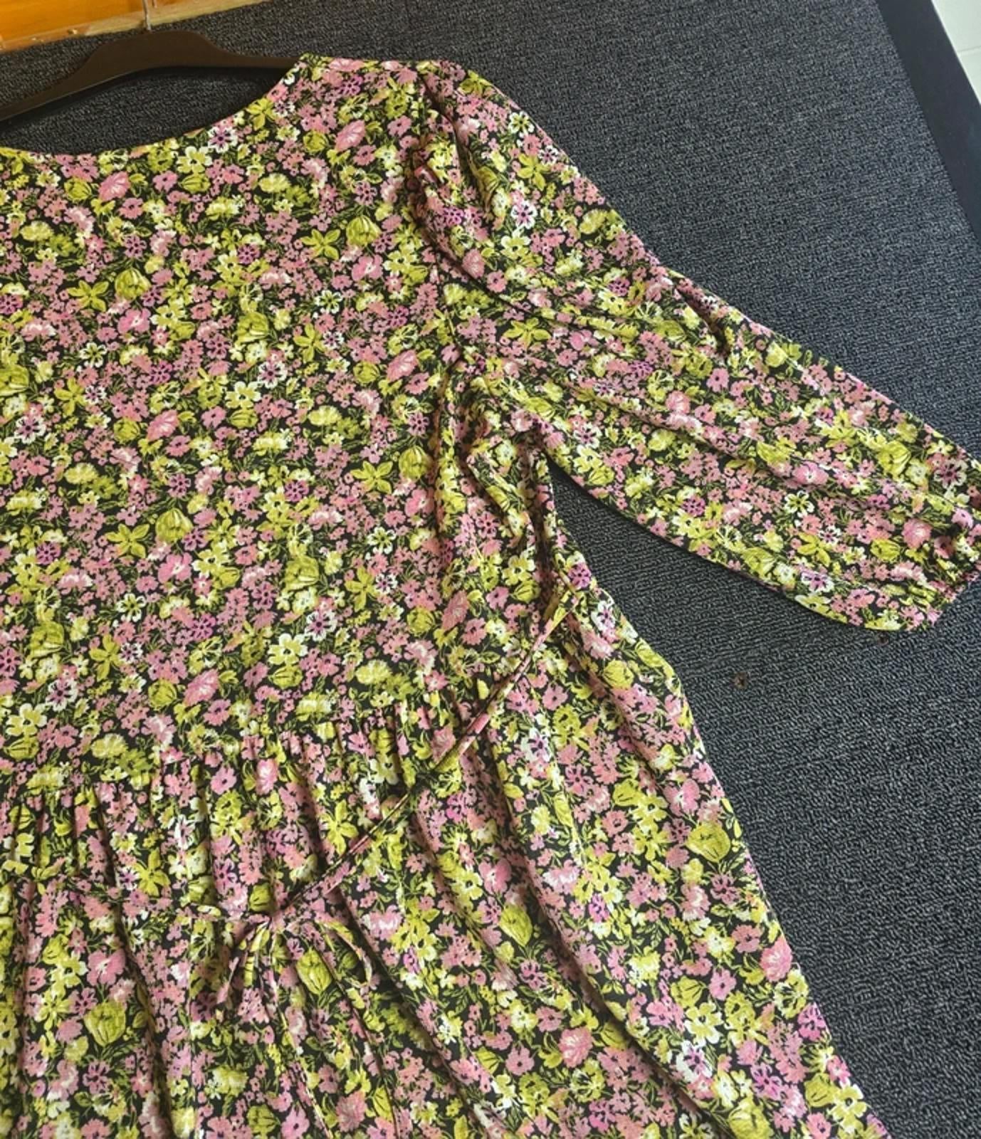 Nutmeg Midi Dress Pink & Green Floral UK Size 12 Floaty Everyday Wear