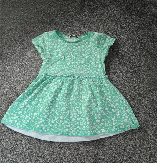 Evie Angel Girls Green & White Floral T-shirt Dress 12-18months