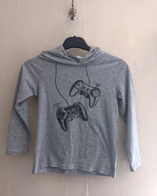 SHEIN Boys Grey Gaming Controller Hooded Top – Age 7 Years
