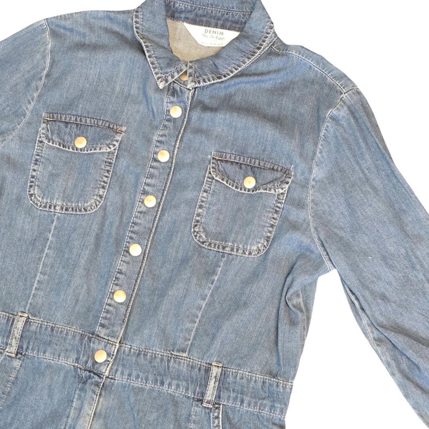 Miss Selfridge Denim Playsuit Blue Size 14 Petite Long Sleeve