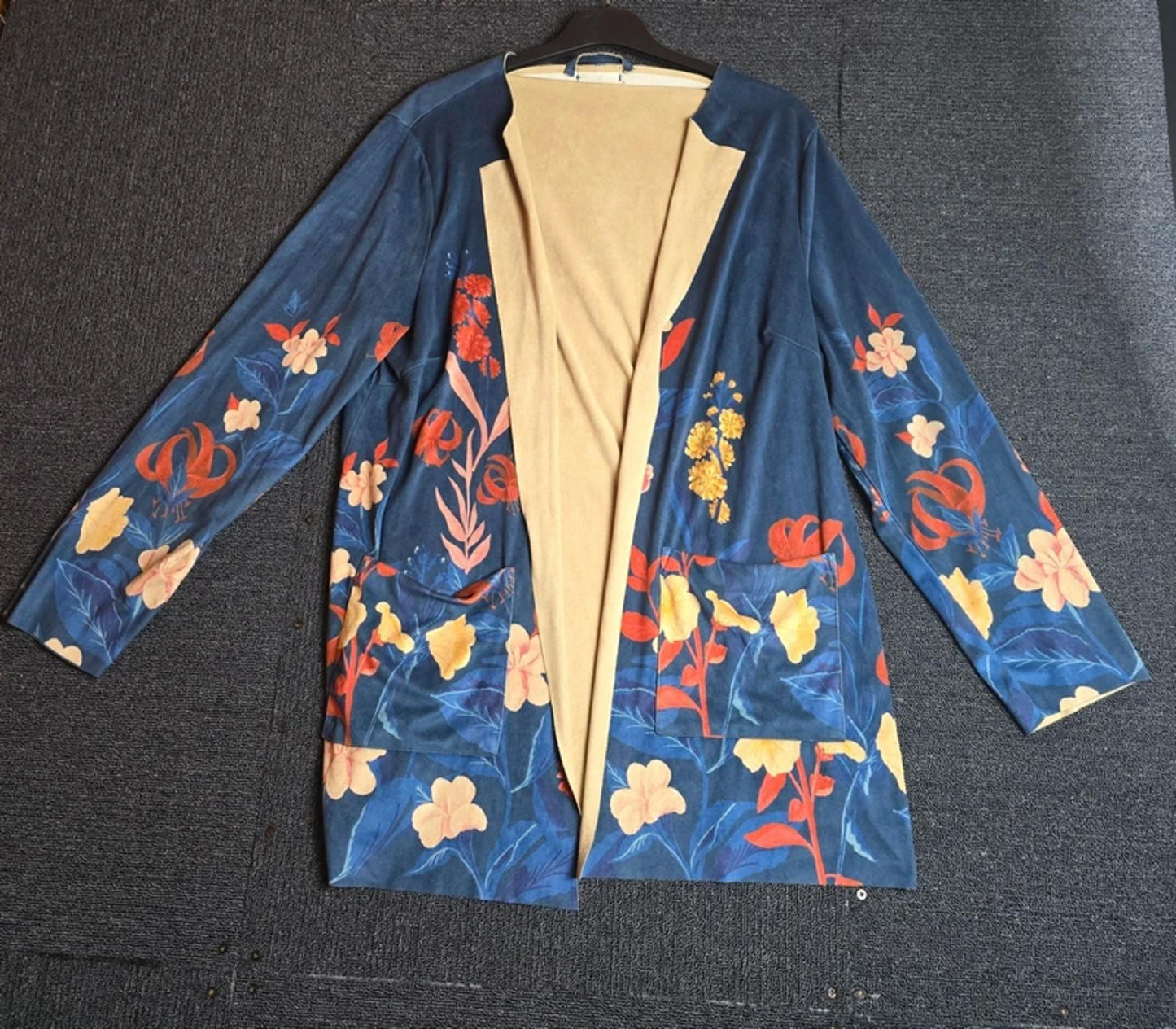 Cotton Traders Open Cardigan Blazer Navy & Multicolour Size 16 Floral