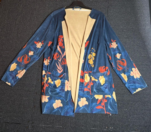 Cotton Traders Open Cardigan Blazer Navy & Multicolour Size 16 Floral