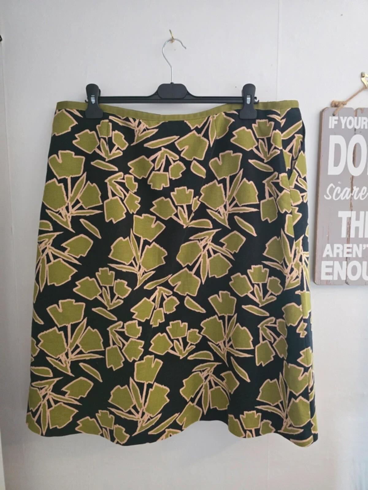 Laura Ashley Green & Black Floral Linen Blend Midi Skirt Size 20