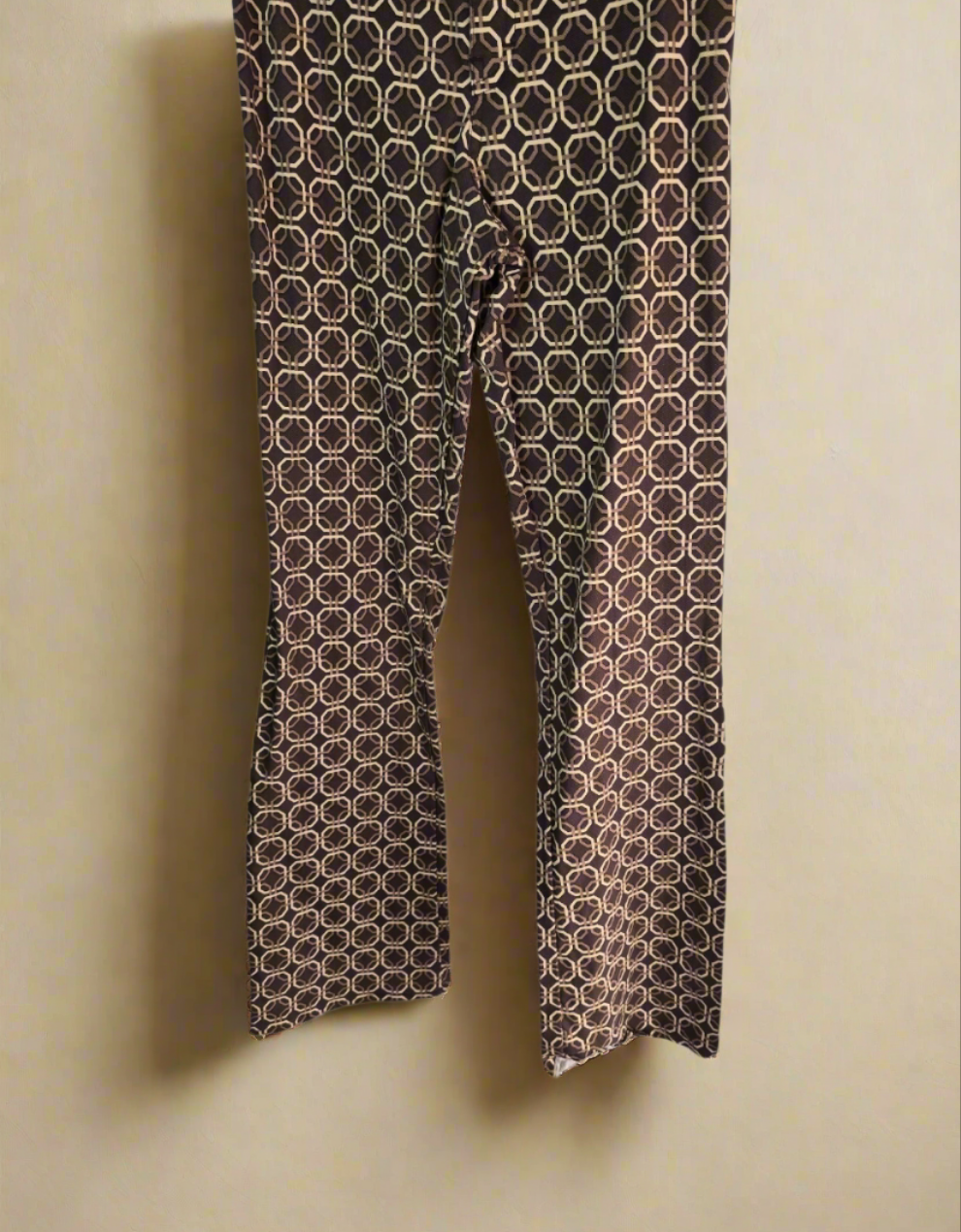 Ladie's Motel brown geometric bootcut high waisted trousers size XS 6