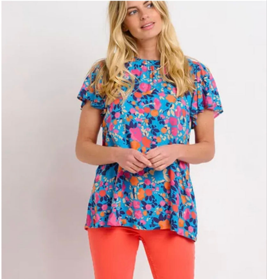 Brakeburn Blue Floral Short Sleeve Top – Size 16 – Viscose