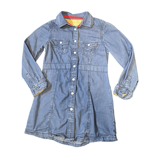 Mothercare Girls’ Blue Denim Dress – Age 5–6 Years – Long Sleeve Popper Style
