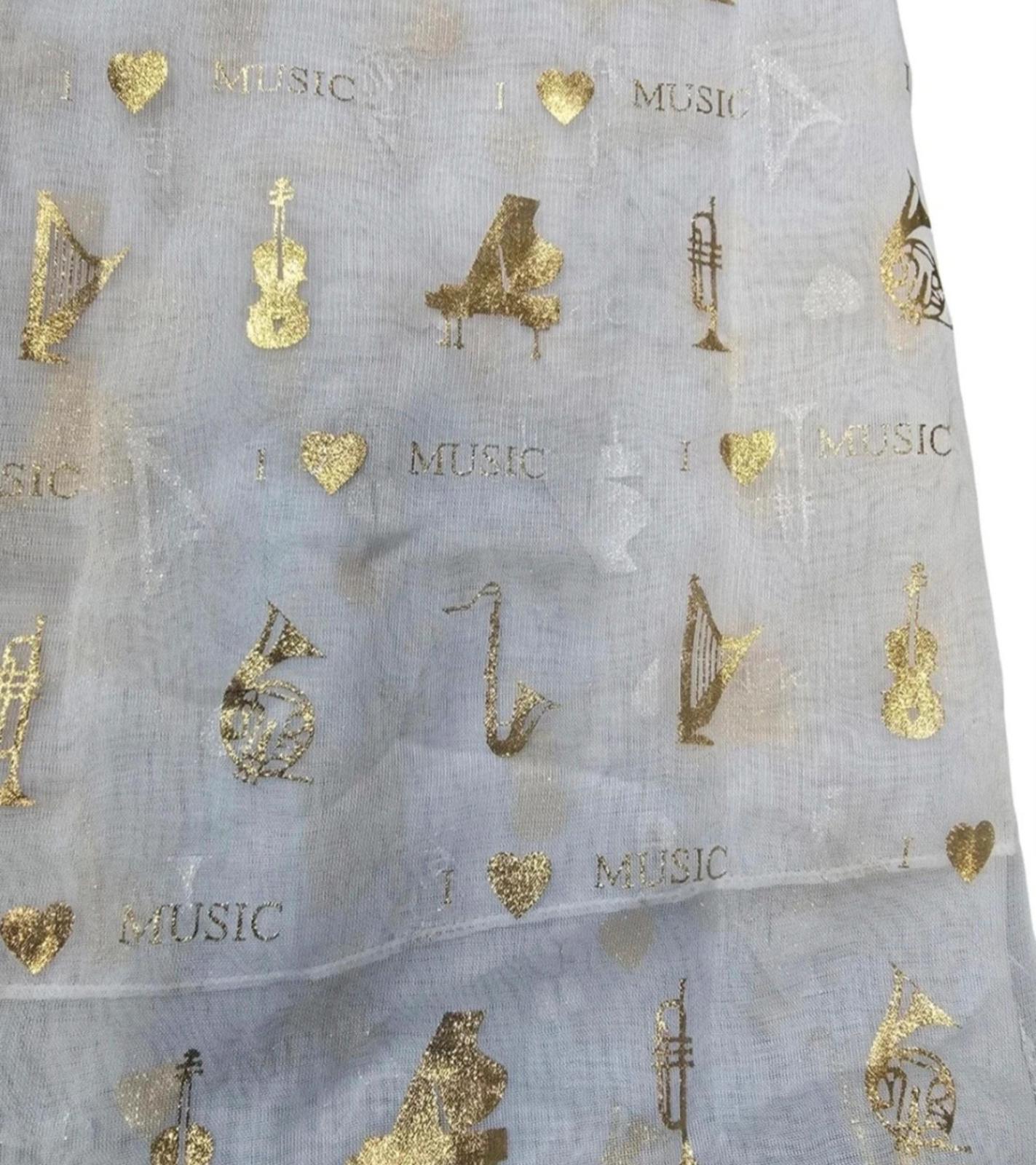 White & gold music print shawl lightweight