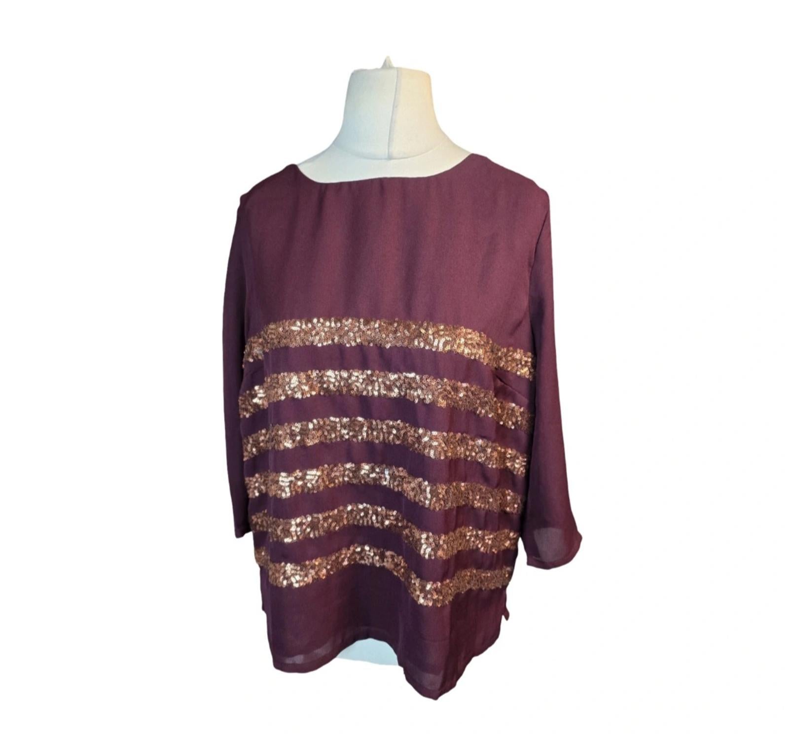 Dickens & Jones burgundy & bronze top size 16