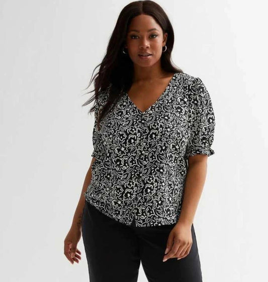 New Look black & white floral top size 16