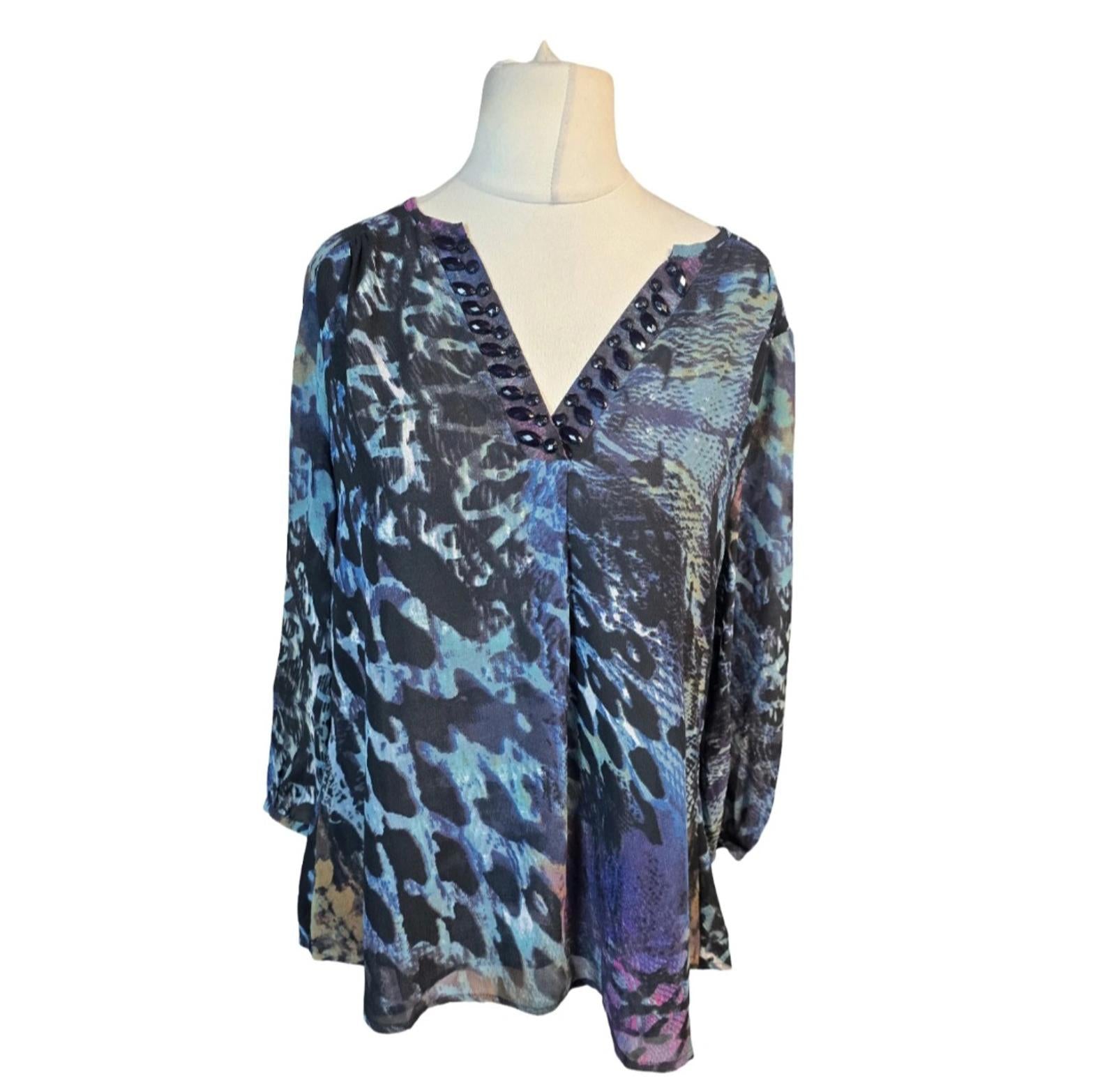 Together sheer multicoloured v neck blouse size 14