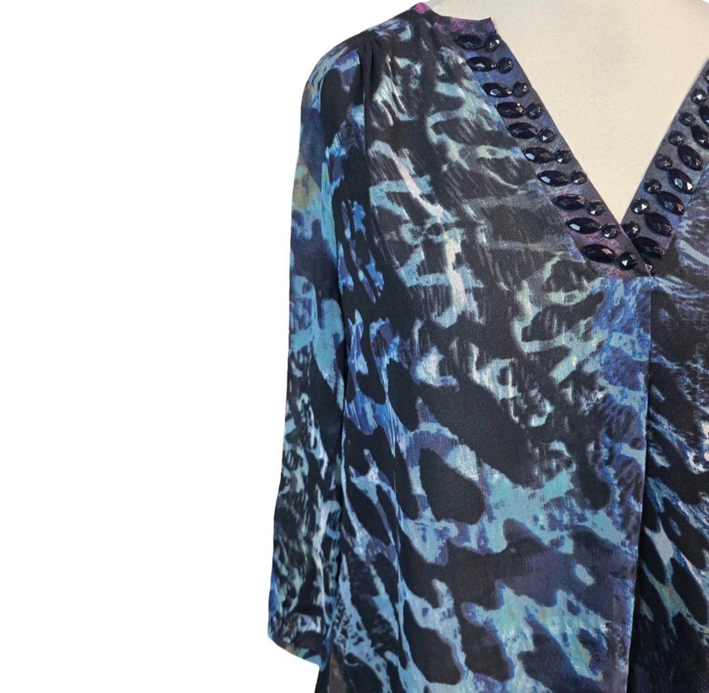 Together sheer multicoloured v neck blouse size 14