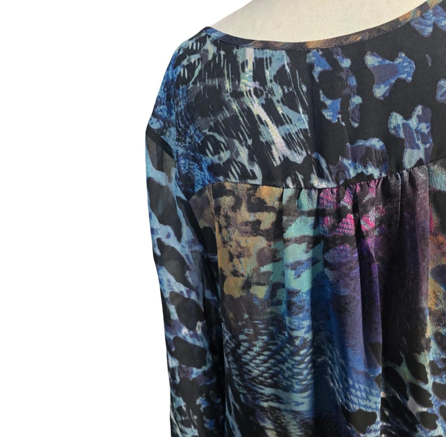 Together sheer multicoloured v neck blouse size 14