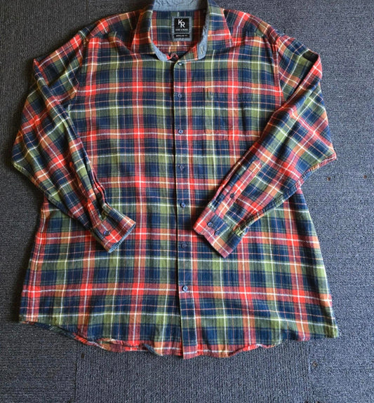 King’s Road Men’s Checked Shirt Navy Red & Green Size 2XL