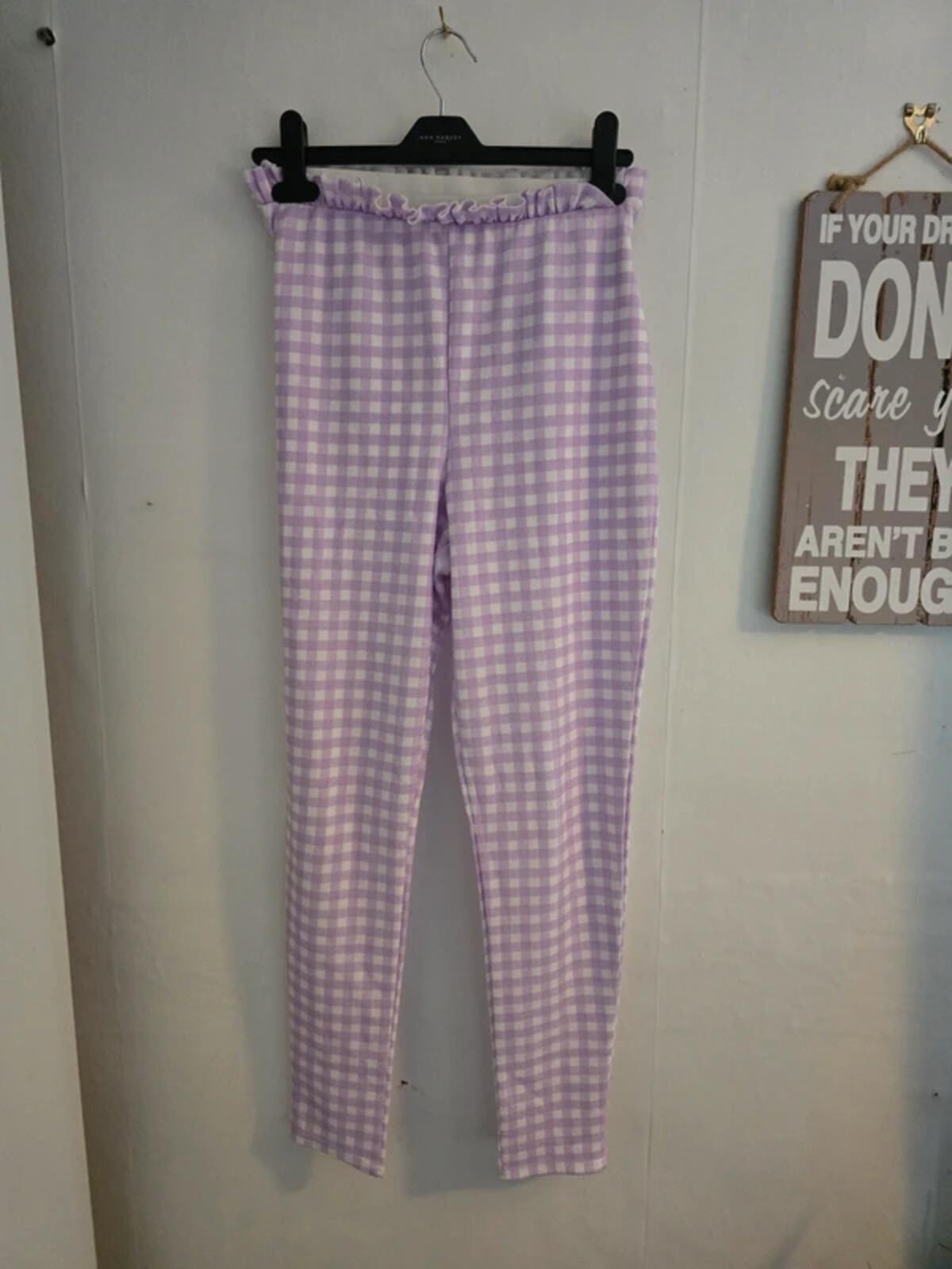 Boohoo Purple & White Gingham High-Waisted Skinny Trousers Size 12